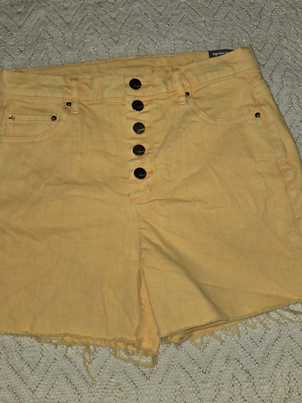 Tractr High-Rise Mustard Yellow Button-Front Denim Shorts